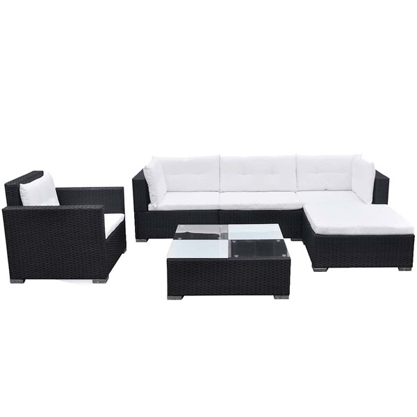 vidaXL Salon de jardin 6 Pièces avec coussins résine tressée noir