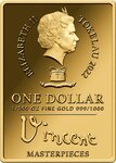 Pièce de monnaie en Or 1 Dollar g 0.062 (1/500 oz) Millésime 2022 Vincent Masterpieces ROSEBUSH