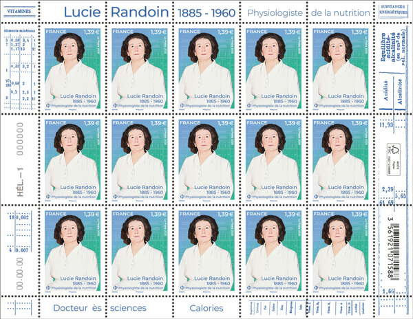 Feuille de 15 timbres - Lucie Randouin (1885-1960) - Lettre verte