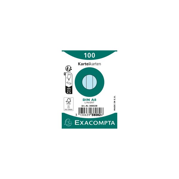 Paquet 100 Fiches Sous Film - Bristol Ligné Non Perforé 55x74mm - Bleu Ciel - X 48 - Exacompta