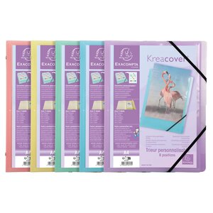 Trieur À 3 Rabats 8 Compartiments Polypropylène Kreacover Pastel - A4 - Couleurs Assorties - X 10 - Exacompta