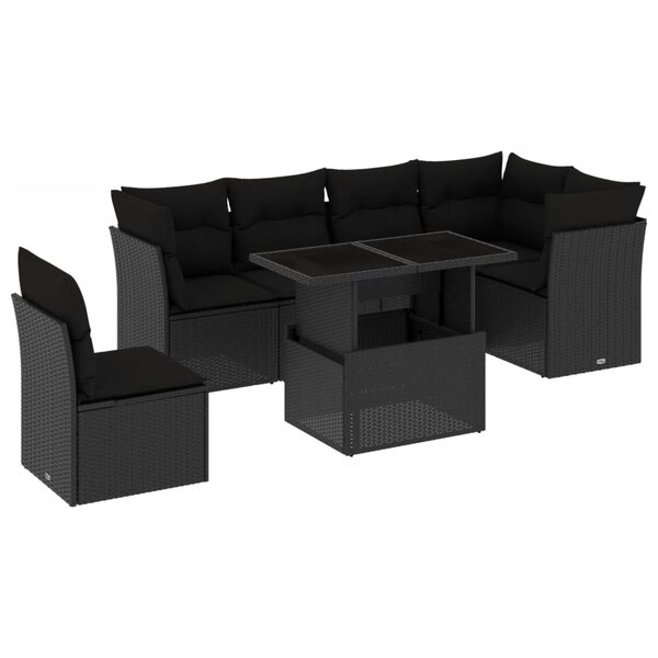 vidaXL Salon de jardin 7 Pièces avec coussins noir résine tressée