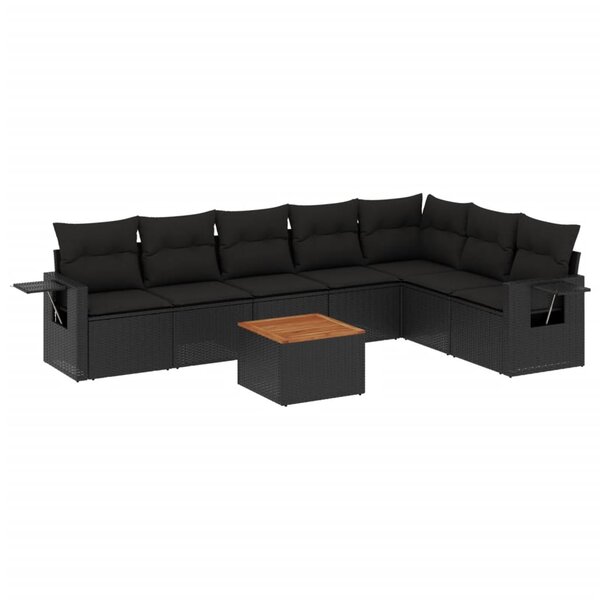vidaXL Salon de jardin 8 Pièces avec coussins noir résine tressée