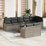 Ensemble de Canapé de Jardin de 9 Pièces avec Coussins Gris Poly Rattan