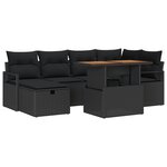 Ensemble de Sofa de Jardin 7 pièces avec Coussins Noir Rotin Poly