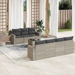 vidaXL Salon de jardin 8 Pièces avec coussins gris clair résine tressée