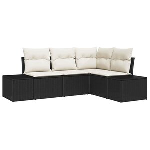 vidaXL Ensemble de canapé de jardin 4 Pièces Noir et Crème polyrotin