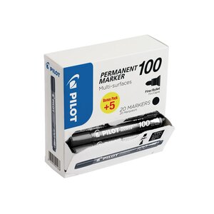 Marqueur permanent multi-surfaces à pointe ogive fine 1 mm, Noir - Pack promo : Lot de 15 marqueurs + 5 OFFERTS (paquet 20 unités)