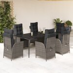 vidaXL Ensemble à manger de jardin et coussins 7 Pièces gris rotin
