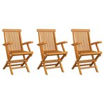 vidaXL Chaises de jardin avec coussins vert lot de 3 Bois teck massif