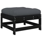 vidaXL Repose-pied de jardin avec coussin noir bois de pin massif