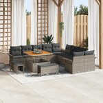 Ensemble de canapé de jardin 13 pièces avec coussins gris rotin acacia