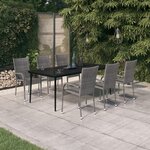 vidaXL Ensemble à manger de jardin 7 Pièces Gris et noir