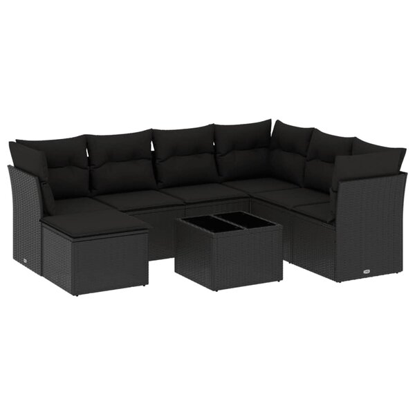 vidaXL Salon de jardin 8 Pièces avec coussins noir résine tressée