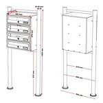 Bloc 4 boites aux lettres 4 compartiments pied de support courrier acier galvanisé anthracite