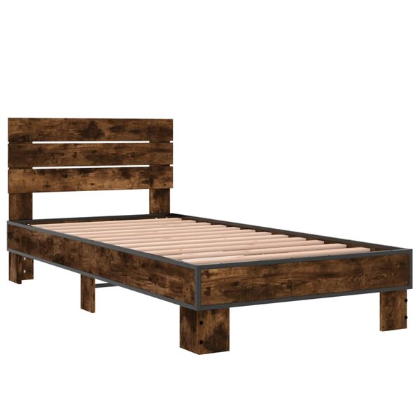 vidaXL Cadre de lit chêne fumé 75x190 cm bois d'ingénierie et métal