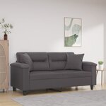 vidaXL Canapé 2 places avec oreillers décoratifs gris 140cm similicuir