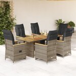 vidaXL Ensemble de bistro de jardin 7 Pièces coussins gris poly rotin