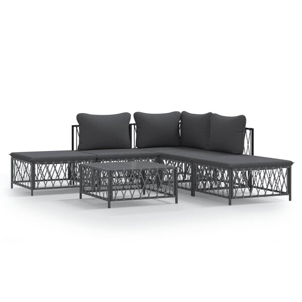 vidaXL Salon de jardin avec coussins 6 Pièces anthracite acier