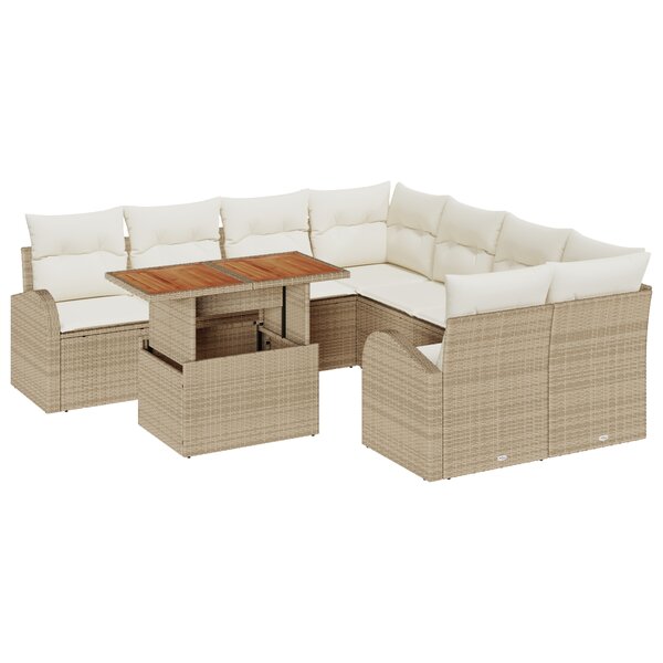 vidaXL Ensemble de Salle à Manger de Jardin 9 Pièces avec Coussins Beige Poly Rattan Acacia