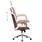 Chaise fauteuil siège de bureau informatique étude avec appuie-tête similicuir et bois crème 02_0023984