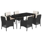 vidaXL Ensemble à manger de jardin coussins 7Pièces Noir Résine tressée