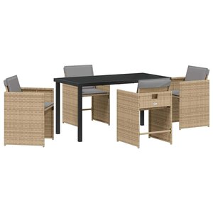 vidaXL Ensemble de salle à manger pour jardin 5 Pièces Beige Poly rotin
