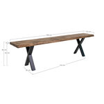 Banc en chêne à bord ondulé huilé fumée avec pieds noirs 180 x 32 x 46 cm
