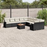 vidaXL Salon de jardin 11 Pièces avec coussins noir résine tressée