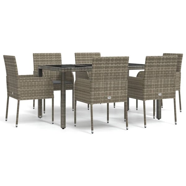 vidaXL Ensemble à manger jardin et coussins 7 Pièces gris rotin