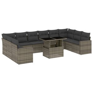 vidaXL Salon de jardin 11 Pièces avec coussins gris résine tressée