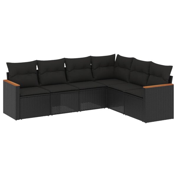 vidaXL Salon de jardin 6 Pièces avec coussins noir résine tressée