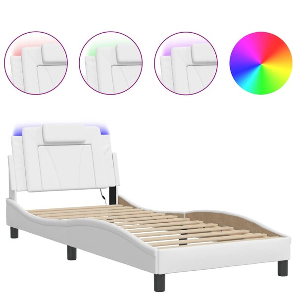 vidaXL Cadre de lit avec lumières LED blanc 90x200 cm similicuir
