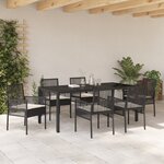 Ensemble de Salle à Manger de Jardin 7 pièces avec Coussins en Poly Rattan Noir