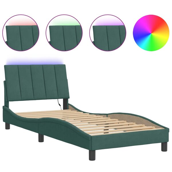 vidaXL Cadre de lit avec LED sans matelas vert foncé 90x190 cm velours