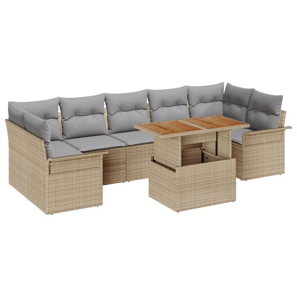 vidaXL Ensemble de Canapé de Jardin 8 Pièces avec Coussins Beige Rattan Acacia