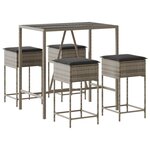 vidaXL Ensemble de bar de jardin 5 Pièces avec coussins gris poly rotin