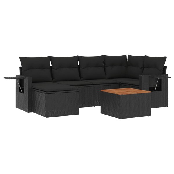 vidaXL Salon de jardin 7 Pièces avec coussins noir résine tressée
