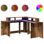 Bureau table poste de travail meuble d'ordinateur informatique étude avec lumières LED vieux bois bois d'ingénierie brun 02_0023440