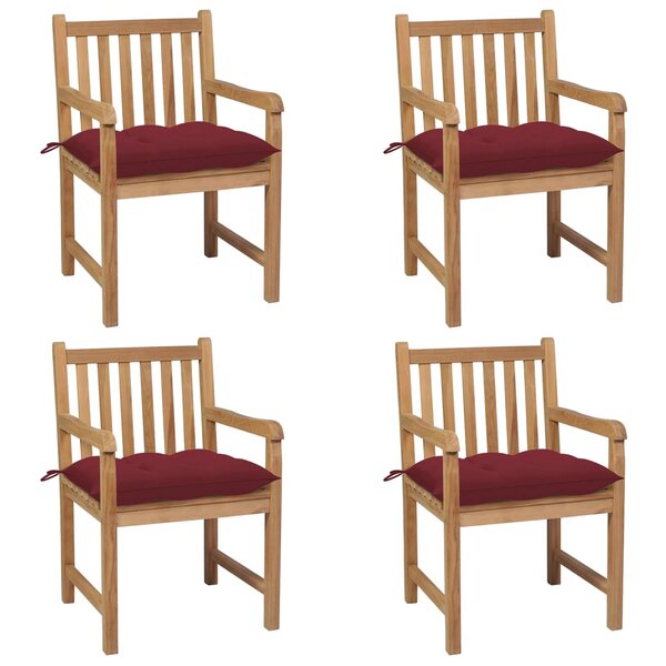 vidaXL Chaises de jardin lot de 4 avec coussins bordeaux Teck solide