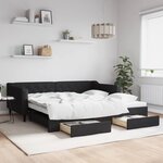 vidaXL Lit de jour avec gigogne et tiroirs noir 100x200 cm tissu