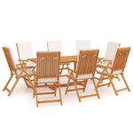 vidaXL Ensemble à manger de jardin 9 Pièces coussins Bois de teck massif