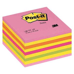 Bloc cube 450 feuilles 76 x 76 mm Néon rose jaune orange vert POST-IT