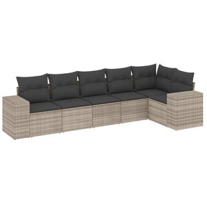 vidaXL Salon de jardin 6 Pièces avec coussins gris clair résine tressée