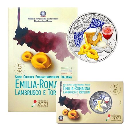 Pièce de monnaie 5 euro Italie 2021 BU – Tortellini et Lambrusco