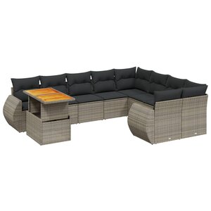 vidaXL Salon de jardin avec coussins 10 Pièces gris résine tressée