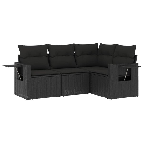 vidaXL Salon de jardin 4 Pièces avec coussins noir résine tressée