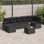 Canapé de jardin 8 pièces avec coussins beige en poly rotin