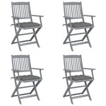 vidaXL Chaises pliables d'extérieur lot de 4 et coussins Bois d'acacia