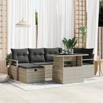 Ensemble de canapés de jardin 7 pièces avec coussins Gris clair Poly Rattan